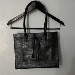 Lillian Vernon Genuine Leather Black Crocodile Embossed Tote Bag | Classic Work